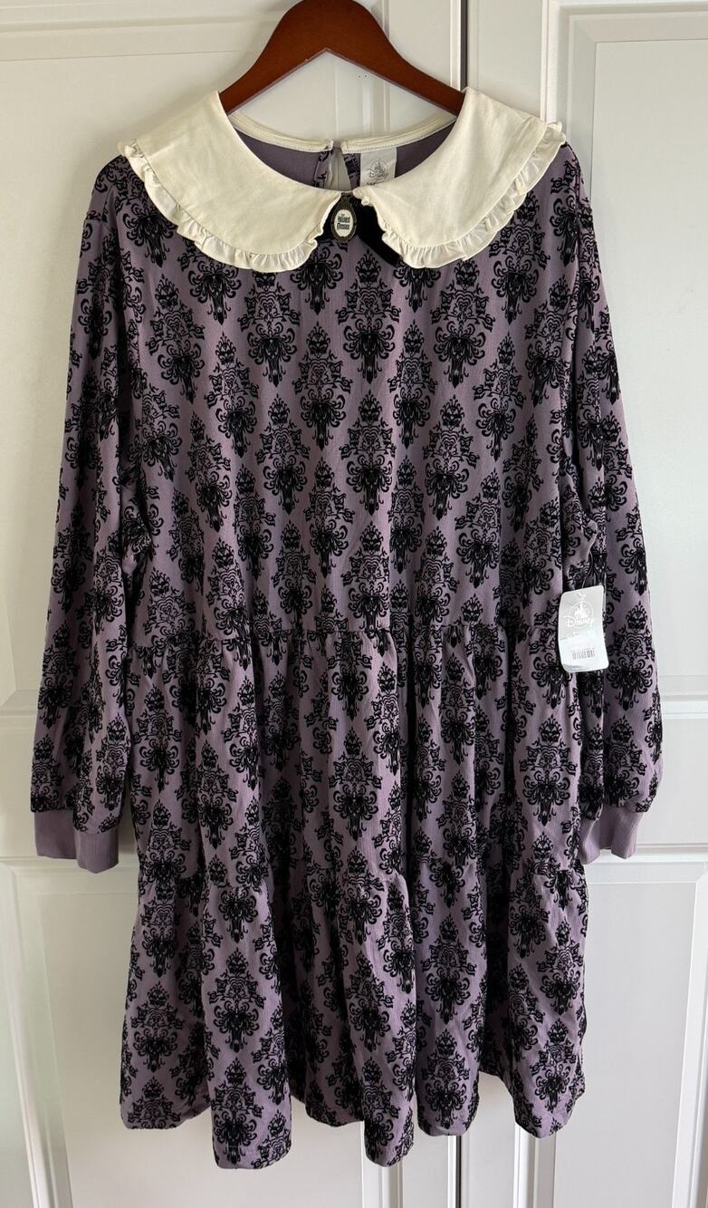 Disney Haunted Mansion Wallpaper Dress Purple Collared Womens 2X New w/ Tags